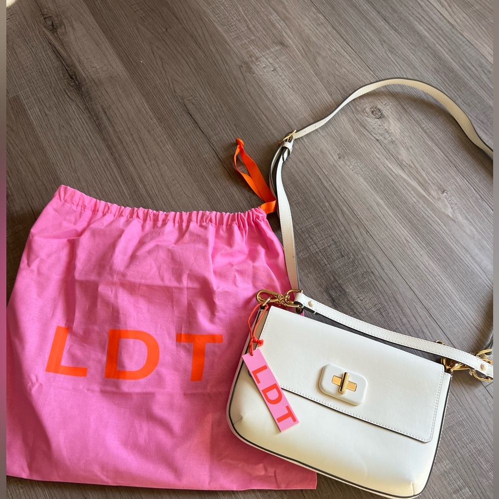 NWT LDT Jill Baguette Flap Leather Shoulder Bag/crossbody White with Dust Bag